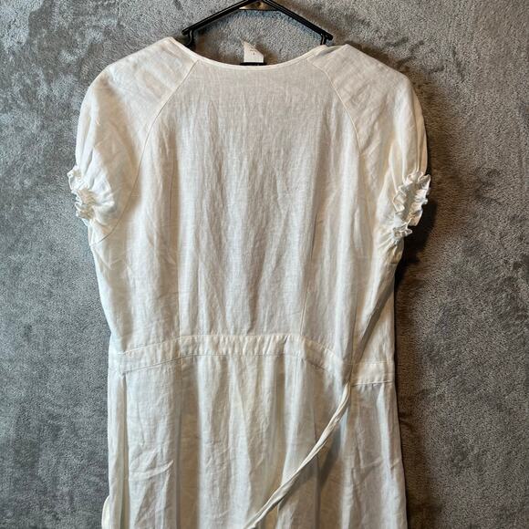 J. Crew White Short Sleeve Ruffled Wrap Dress Cover Up 100% Linen Womens Size 6 - Picture 5 of 7